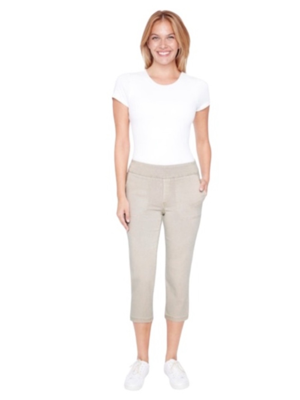 ☀️Up! Pull On Stretch Capri Pants Tan Size XL